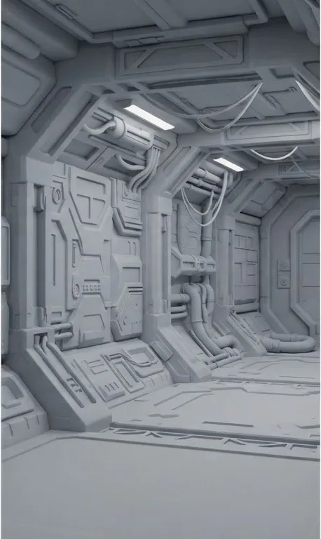 Sci-fi corridor, greybox stage